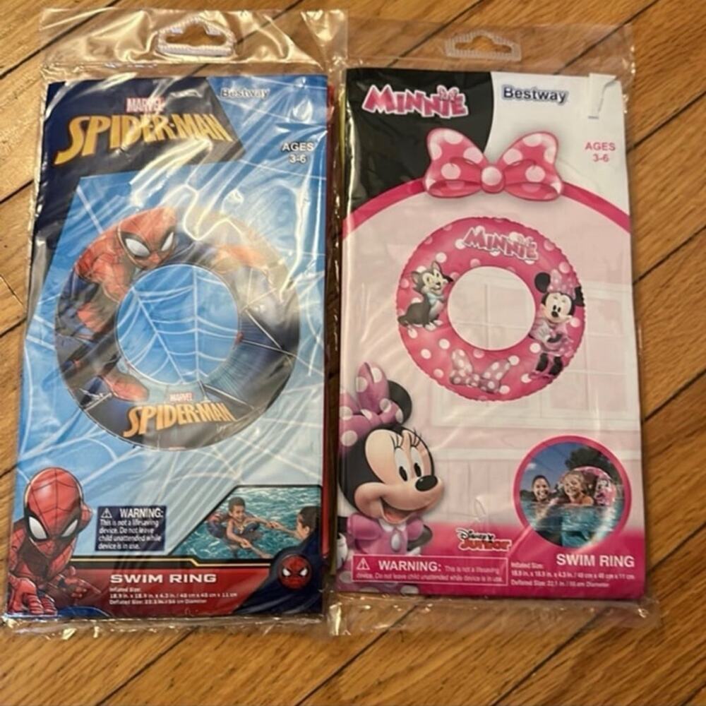 NEW Disney Minnie Mouse Spider-Man Swim Pool Rings Bundle Lot For ages 3-6 Infl